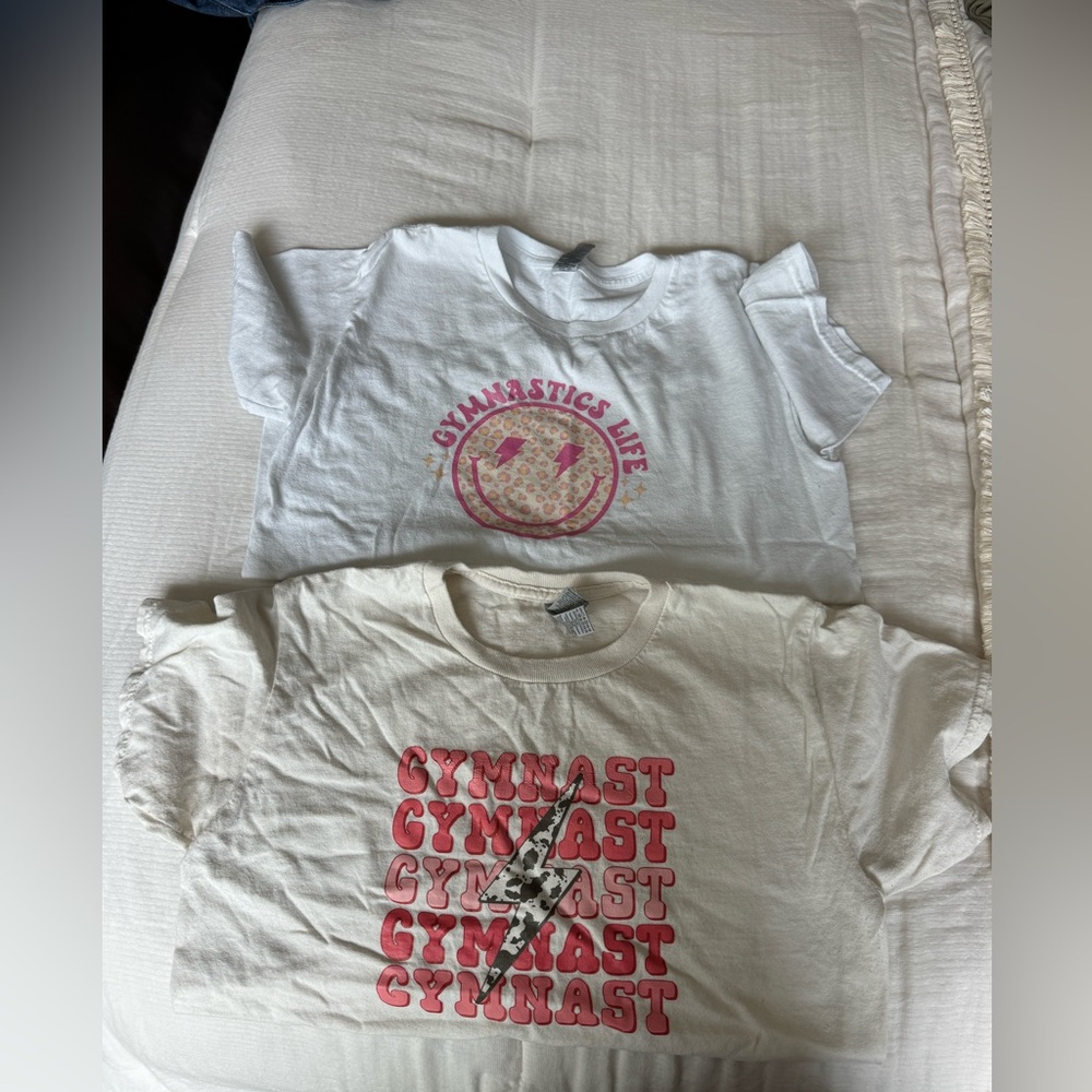 Gymnastics tshirts, letters starting the peel that’s why so cheap